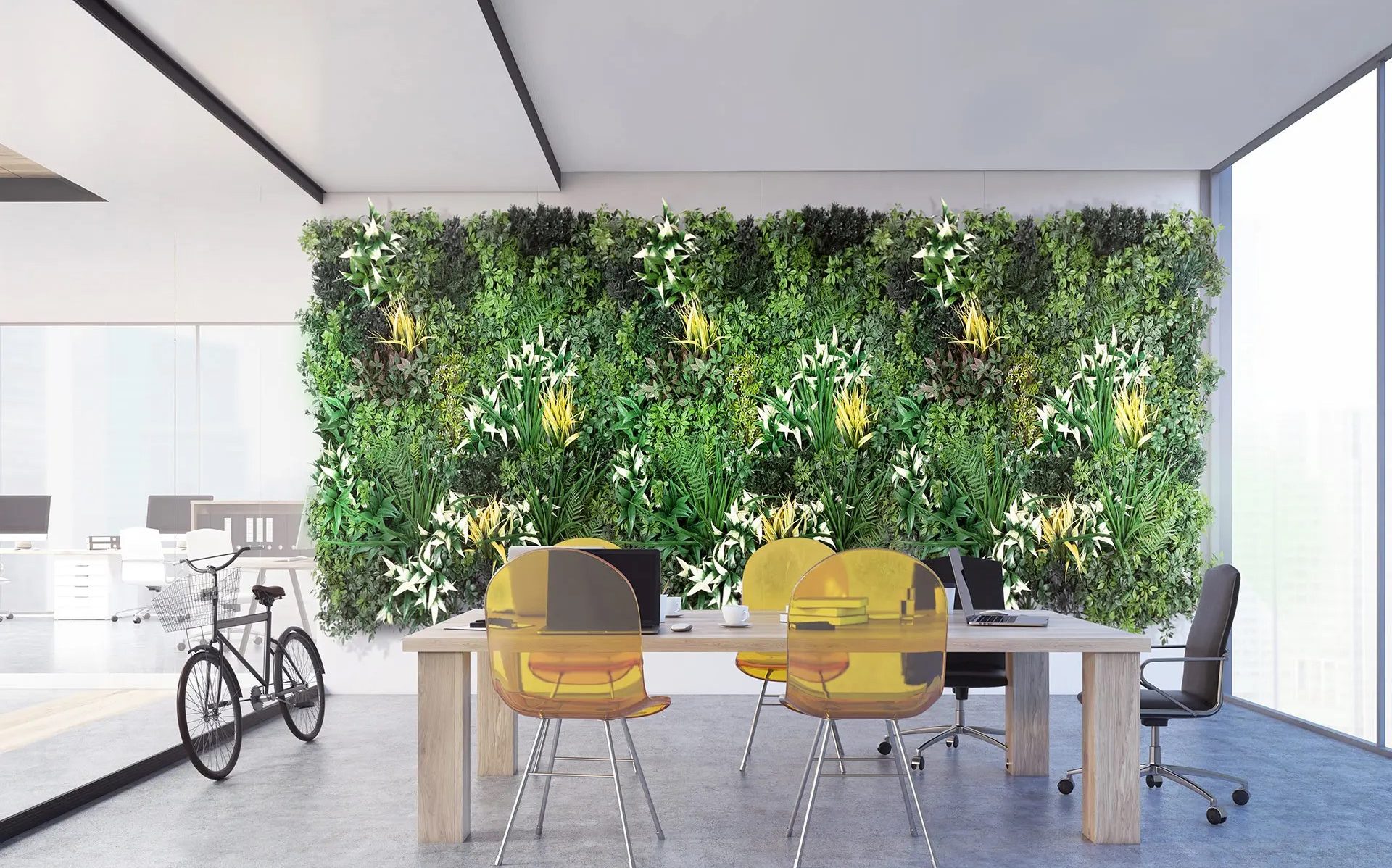 office settings with artificial green walls