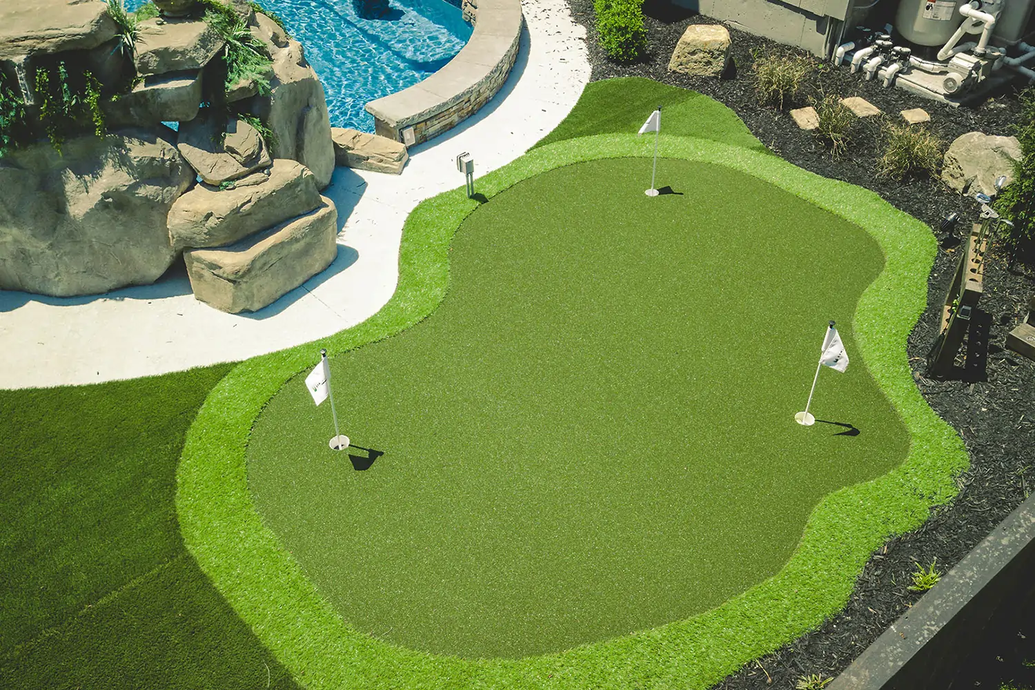 Drone shot of backyard putting green from SYNLawn